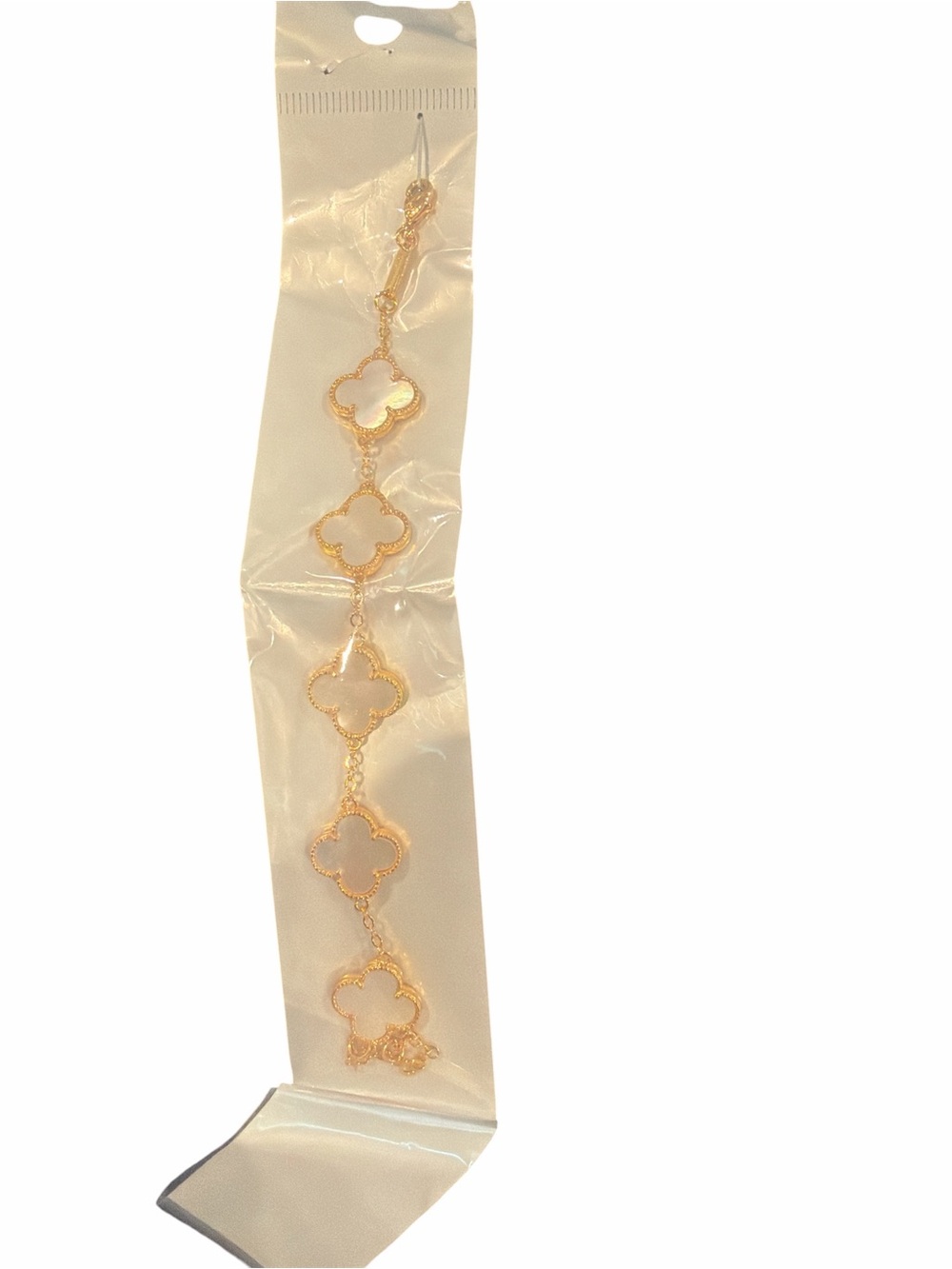 Gold Clover Link Bracelet with White Inlay - Women Jewelry